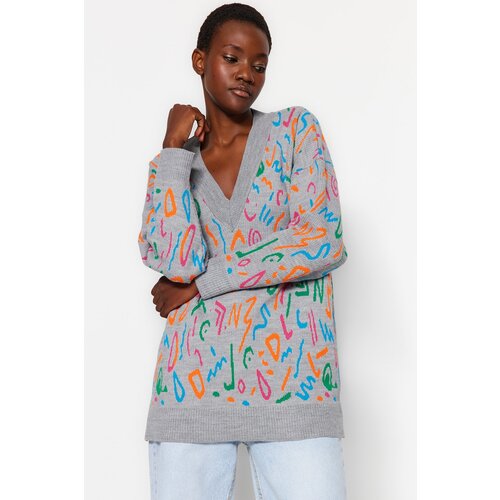 Trendyol Gray Oversized Knitwear Sweater Slike