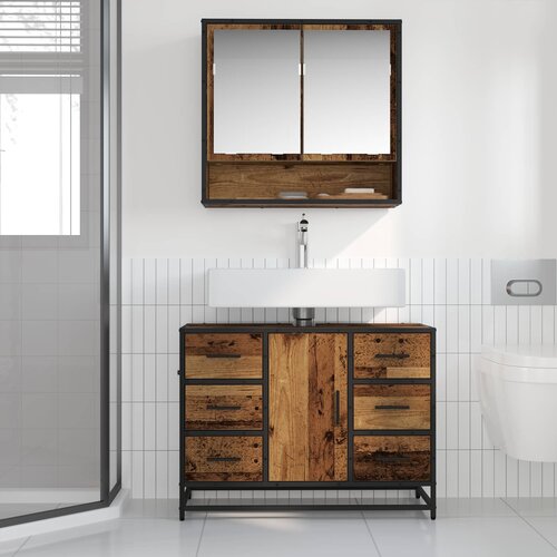  Set namje&amp;scaron;taja za kupaonicu 2 kom. Staro drvo 80 x 33 x 60 cm Slike