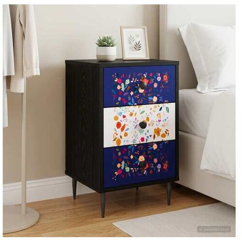 vidaXL Noćni ormar MAINZ Crni hrast 36 x 33 x 61 cm Konstruirano drvo - Cvjetni uzorak 1 Cene