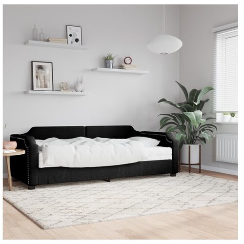 VidaXL Dnevna postelja z vzmetnico črna 90x190 cm blago Slike