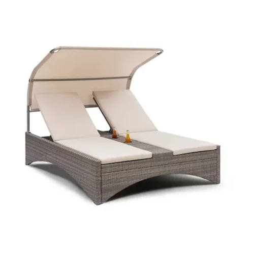 Blumfeldt Eremitage Double Lounger, ležaljka za plažu za 2 osobe, aluminij / ratan, tamnosiva