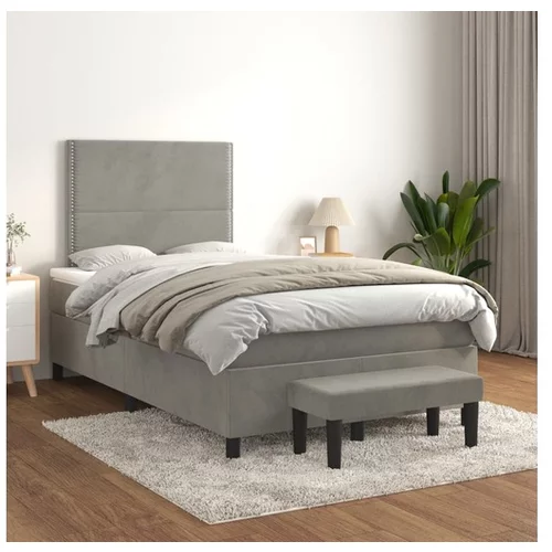  Box spring postelja z vzmetnico svetlo siva 120x200 cm žamet