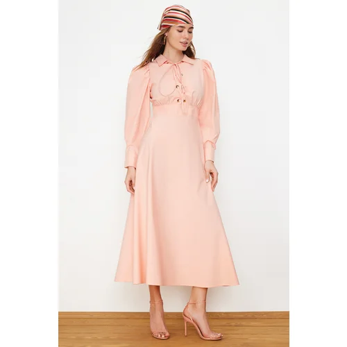 Trendyol Pale Pink Eyelet Detailed Cotton Woven Dress