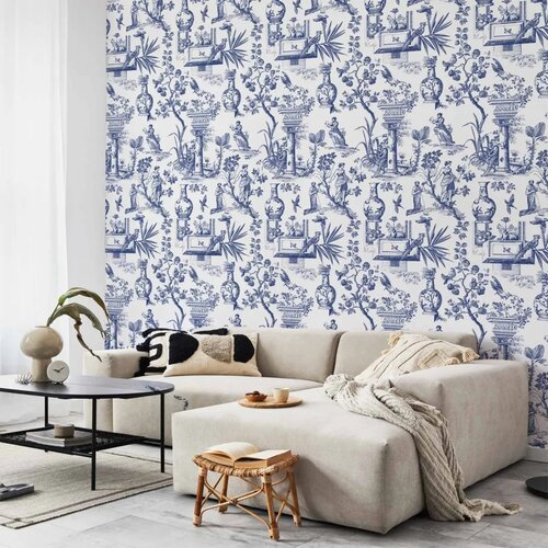  Tapeta - Blue antique – a delicate pattern with Greek and botanical motifs 50x1000 Premium Cene