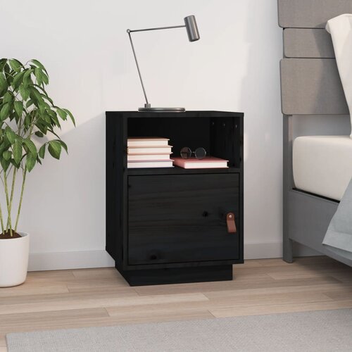 The Living Store Nočna omarica črna 40x34x55 cm trdna borovina - Nočna Omarica, (21432402) Slike