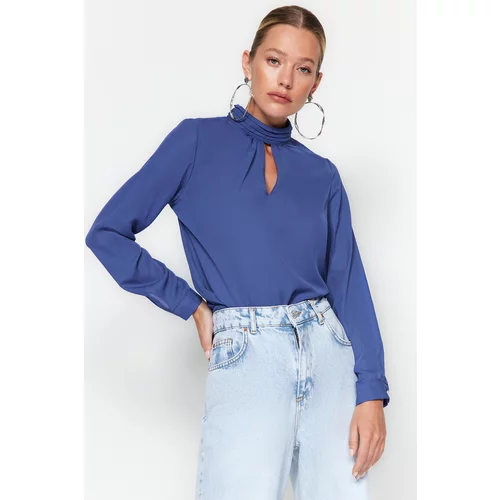 Trendyol Navy Blue Woven Stand Up Blouse