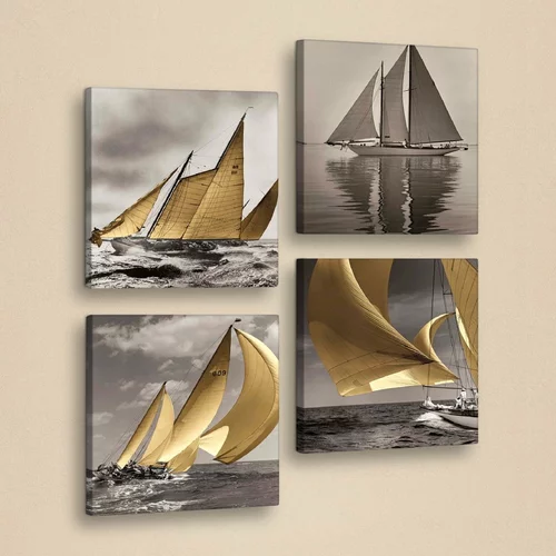 Evila Originals Dekorativna večdelna slika Boats, 33 x 33 cm