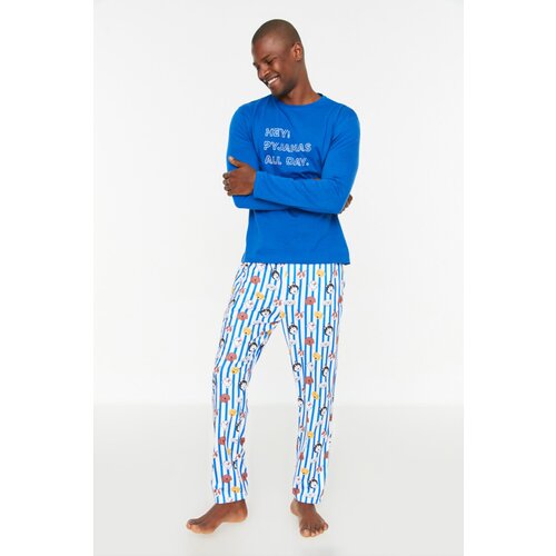Trendyol Dark Blue Men's Regular Fit Printed Pajamas Set Cene