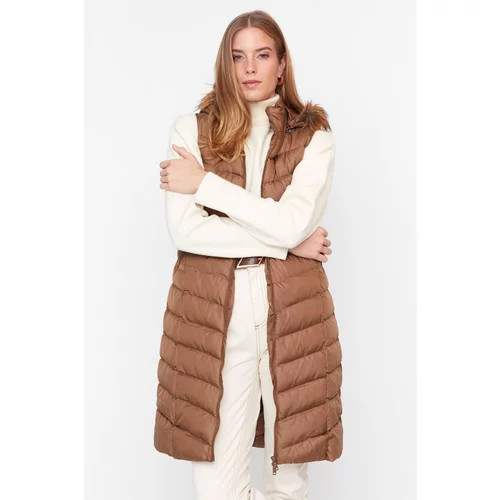 Trendyol Brown Collar Furry Quilted Lined Vest