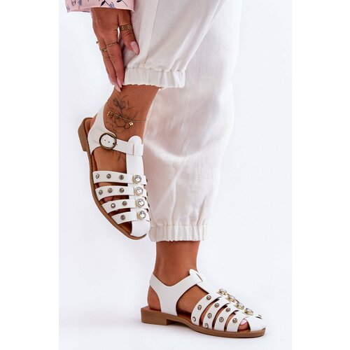 Kesi Women's flat sandals with zirconia White Ascot Slike