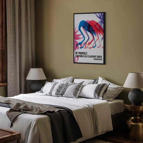  Slika - Colorful Flamingos - Inspirational Quote with Colorful Bird Silhouettes 40x60 U crnom drvenom okviru Slike