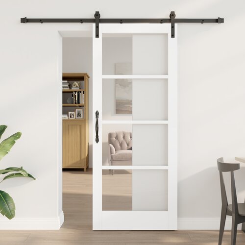 VidaXL Drsna vrata s kompletom strojne opreme &amp;#039;ORKDAL&amp;#039;Bela trdo les &amp;amp; steklo, Notranja vrata s steklom &amp;#039;ORKDAL&amp;#039;Bela 83x202x4 cm Slike