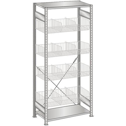 SCHULTE Sestavljiv regal s košarami iz žične mreže, pocinkan, ŠxG 1000 x 500 mm, s 4 košarami, osnovni regal, višina 2000 mm Cene