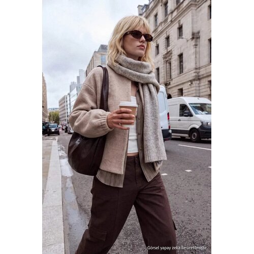 TRENDYOLMILLA ženska jakna Soft Textured Coat-Looking Knitwear Cardigan, bež Cene