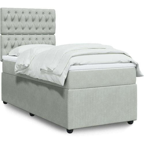 vidaXL Box spring postelja z vzmetnico svetlo siva 100x200 cm žamet Cene