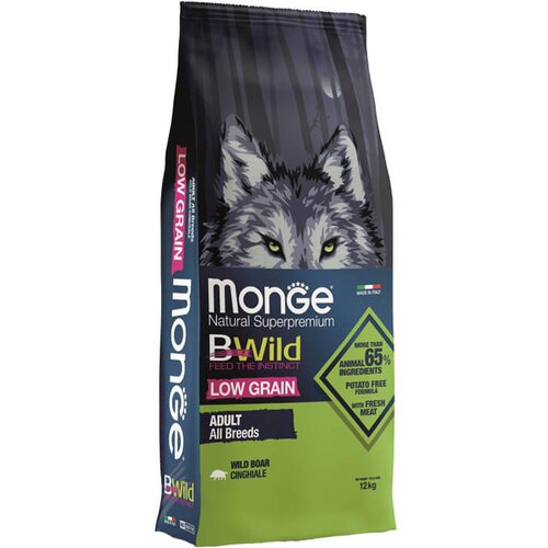 Monge bwild low grain adult dog wild boar - hrana za odrasle pse sa mesom divlje svinje (2,5kg i 12kg) 12kg Slike