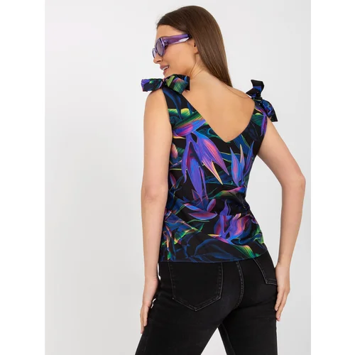 Fashion Hunters Black and purple top with RUE PARIS prints