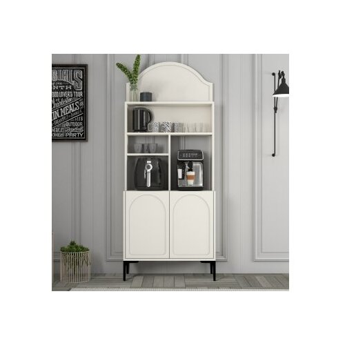 Hanah home komoda lyon 80 - cream, black creamblack coffee bar cabinet Slike