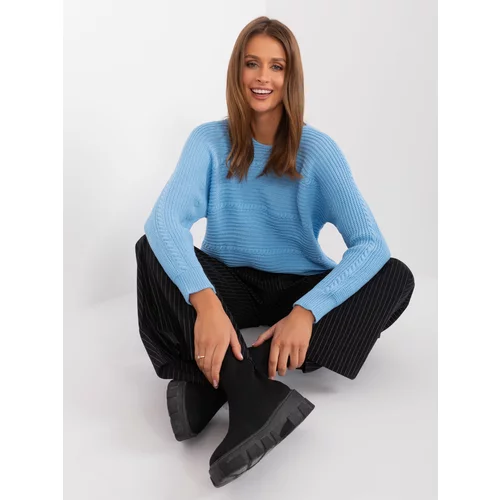 Fashion Hunters Light blue classic sweater with wool