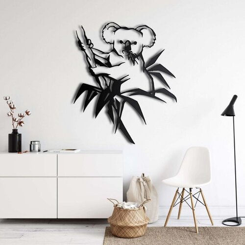 Wallxpert metalni zidni ukras 5196, koala na grani sa lišćem, 63 x 75 cm, crni Cene
