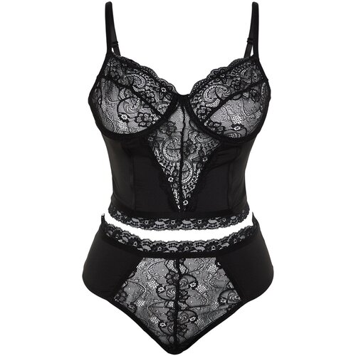Trendyol Curve Black Lace Detailed Bustier-Panties Underwear Sets Cene