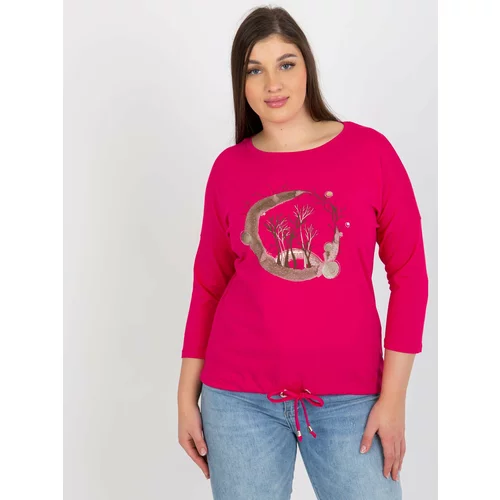 Fashion Hunters Fuchsia casual blouse with ribbing of larger size