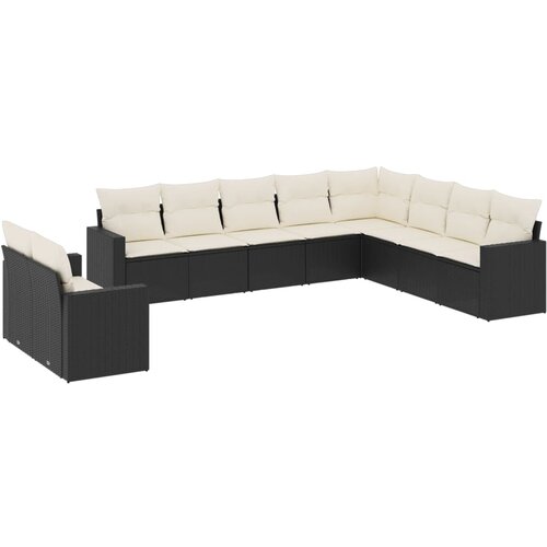  10-dijelni set vrtnih sofa s jastucima crni od poliratana Crna 66 x 62 x 69 cm Slike