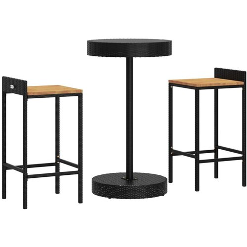 VidaXL 3-dijelni vrtni barski set crni od poliratana i drva bagrema Slike