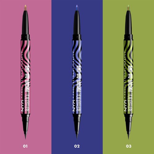 NYX Professional Makeup X Beetlejuice tekoče črtalo - Pinstripe Duo Liner - 01 Pink Chrome Slike