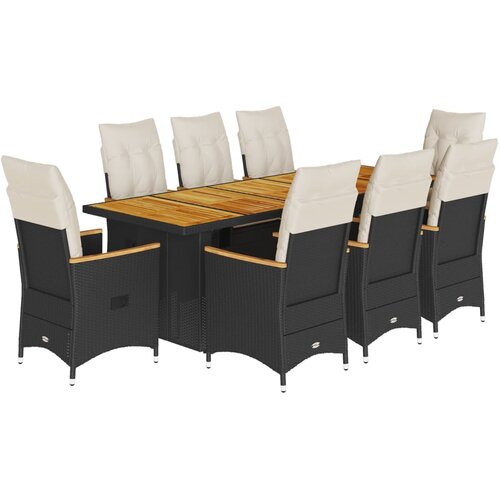 vidaXL 9-dijelni vrtni bistro set od poliratana s jastucima crni Cene