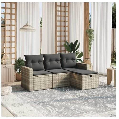 vidaXL 4-dijelni set vrtnih sofa s jastucima svijetlosivi poliratan Cijene