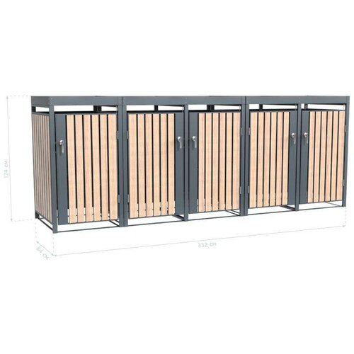  Westman - Spremi&amp;scaron;te za 5 kanti za smeće s krovom za biljke Planta | 5x240L | 84x332x124 cm - BRANDED IN GERMANY Slike