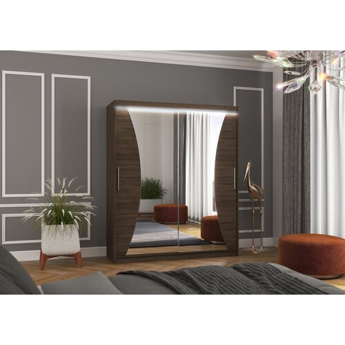 ADRK Drsna omara z ogledalom in LED osvetlitvijo CHARLOTTE, 180 cm - OKOLADA Cene