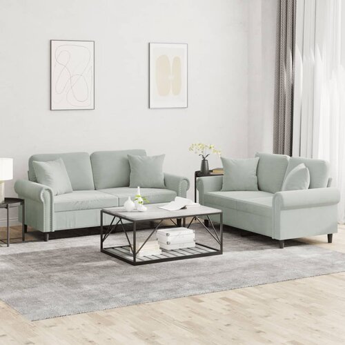  2-dijelni set sofa s jastucima svjetlosivi bar&scaron;unasti Cijene