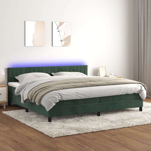  Box spring postelja z vzmetnico LED tem. zelena 200x200cm žamet Cene