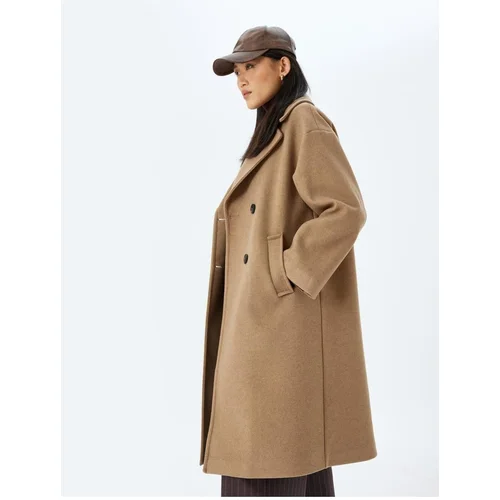 Koton Buttoned Pocket Long Double Breasted Oversize Stamp Coat