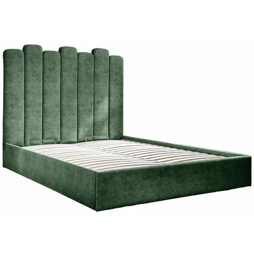 Miuform Zeleni tapecirani bračni krevet s prostorom za pohranu s podnicom 140x200 cm Dreamy Aurora -