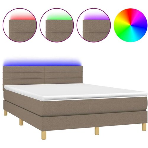 Box spring s madracem LED smeđesivi 140x190 cm tkanina Slike
