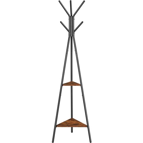 Songmics Prostostoječe stojalo za oblačila, stojalo za obe&amp;scaron;alnike, drevo za hodnik z 2 policama, za oblačila, klobuk, torbo, industrijski slog, rustikalno rjava in črna RCR16BX, (21389211) Slike