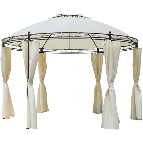 Outsunny Okrogel vrtni gazebo z dvojno streho, dvižnimi trakovi in zavesami, jeklo in poliester, &amp;Phi;350 x 275cm, bela, (20744529) Slike