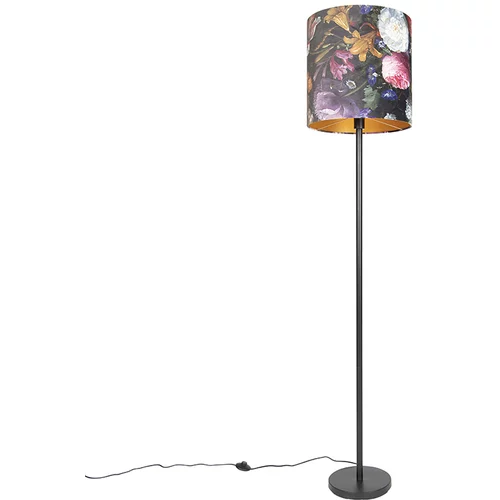 QAZQA Romantična talna svetilka črna s cvetnim odtenkom 40 cm - Simplo