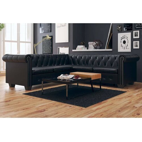 vidaXL Chesterfield kotna sedežna garnitura umetno usnje črna Cene