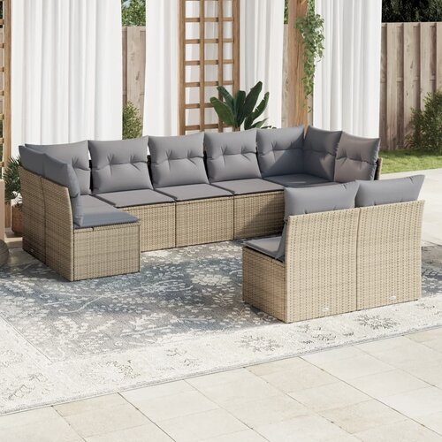 VidaXL 9-dijelni set vrtnih sofa s jastucima bež od poliratana Slike