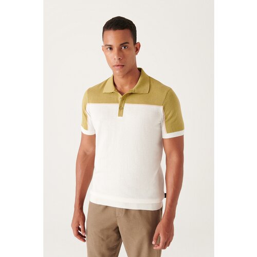 Avva Men's Oil Green Polo Neck Paneled Short Sleeve T-shirt Slike