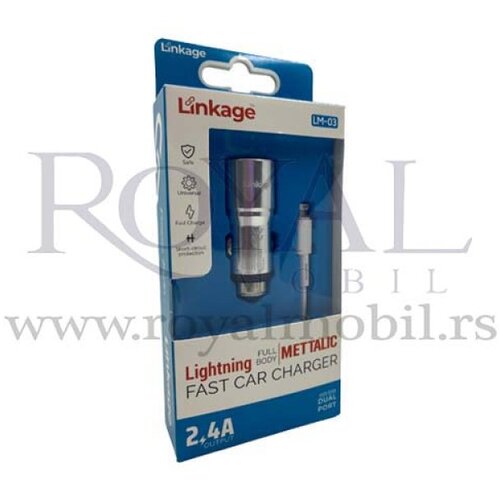  auto punjač linkage metalic LM-03 lightning 2.4A (dual port) srebrni Slike