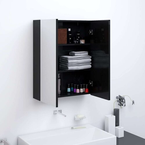 vidaXL Kupaonski ormarić s ogledalom 60x15x75 cm MDF sjajni crni Cene