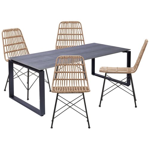 Bonami Essentials Set od 4 Gabriela blagovaonske stolice od ratana i crnog stola Strong - Slike