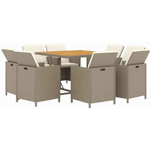  9-dijelni vrtni blagovaonski set od poliratana s jastucima bež 109 cm table length Slike