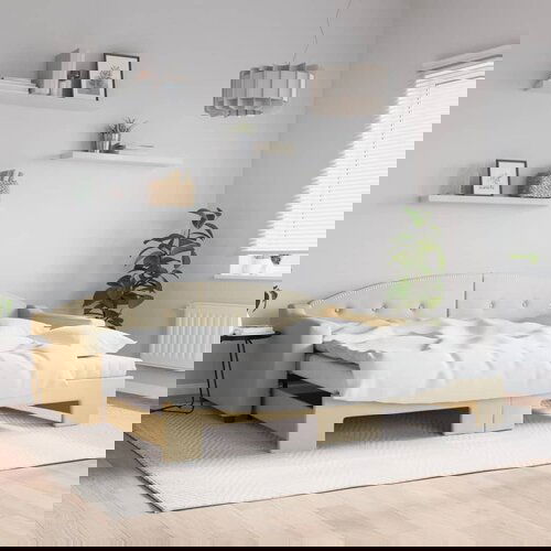 VidaXL Izvlečna dnevna postelja z vzmetnicami krem 90x200 cm blago Slike