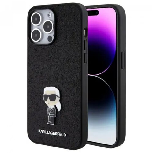 Karl Lagerfeld Maska za iPhone 15 Pro Max IKONIK FIXED GLITTER IKONIK LOGO METAL PIN BLACK Cene